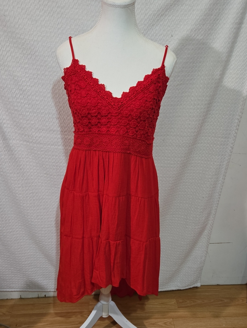 No Boundaries Red Lace Bodice Midi Dress